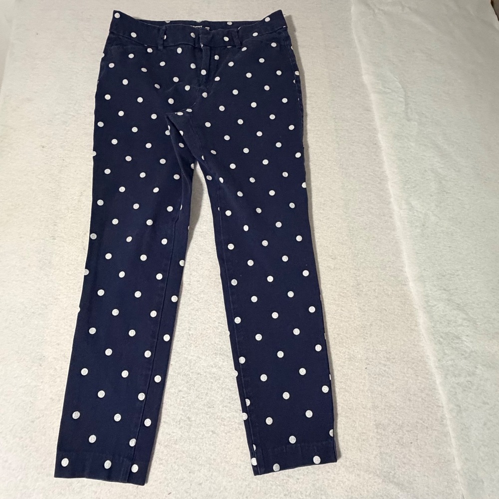 Old Navy Pixie Ankle Pants 4 Navy Blue White Polka Dot Mid Rise Slim Stretch